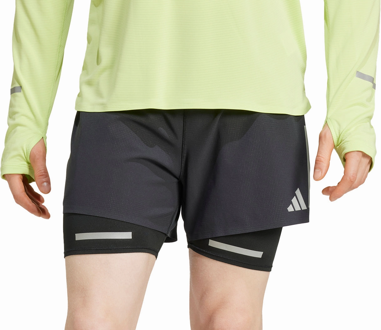 khaki shorts adidas Ultimate Reflective 2 In 1 Mens Running Shorts - Black