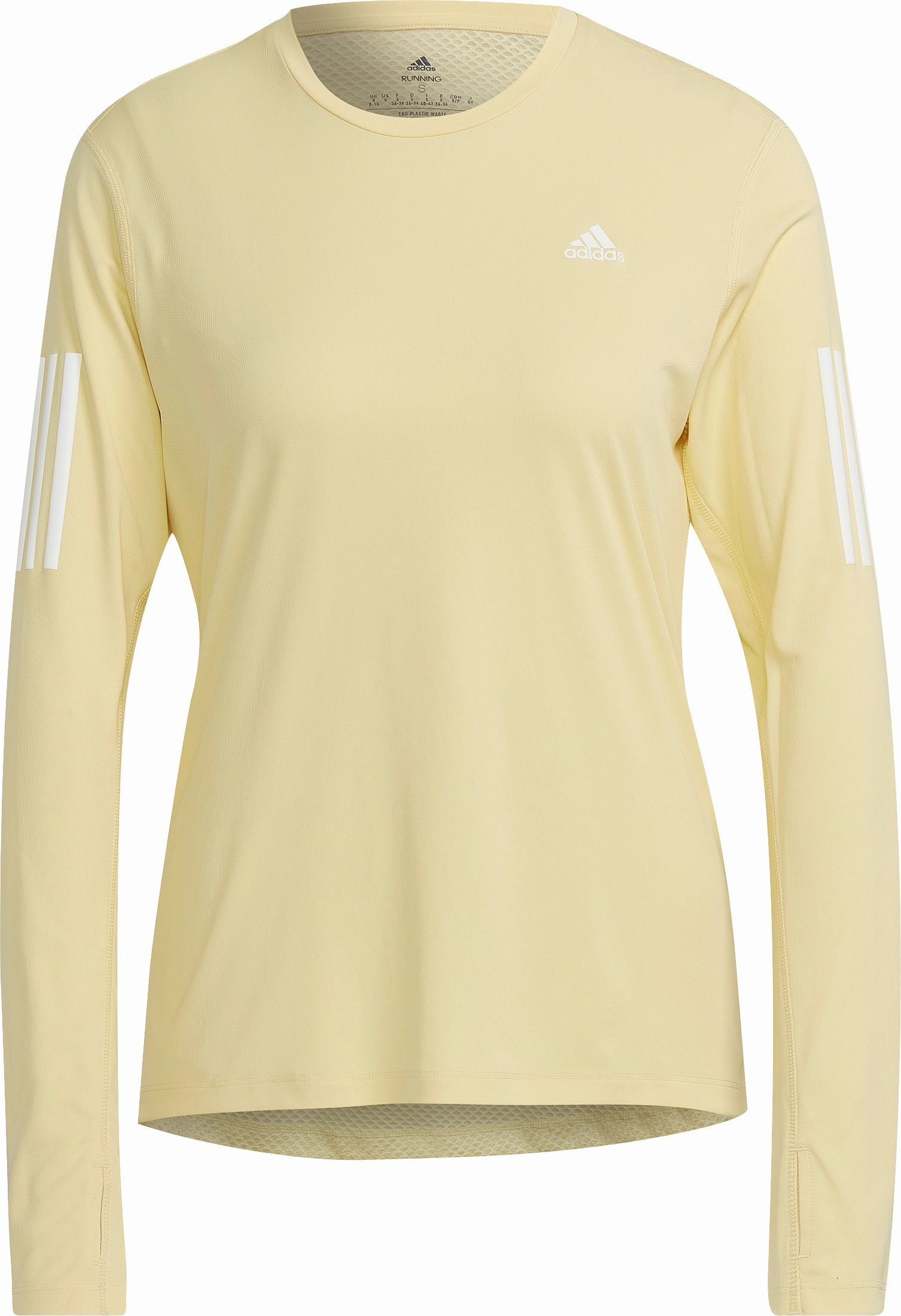 adidas Own The Run Long Sleeve Womens Running Top - Yellow V neck Georgette