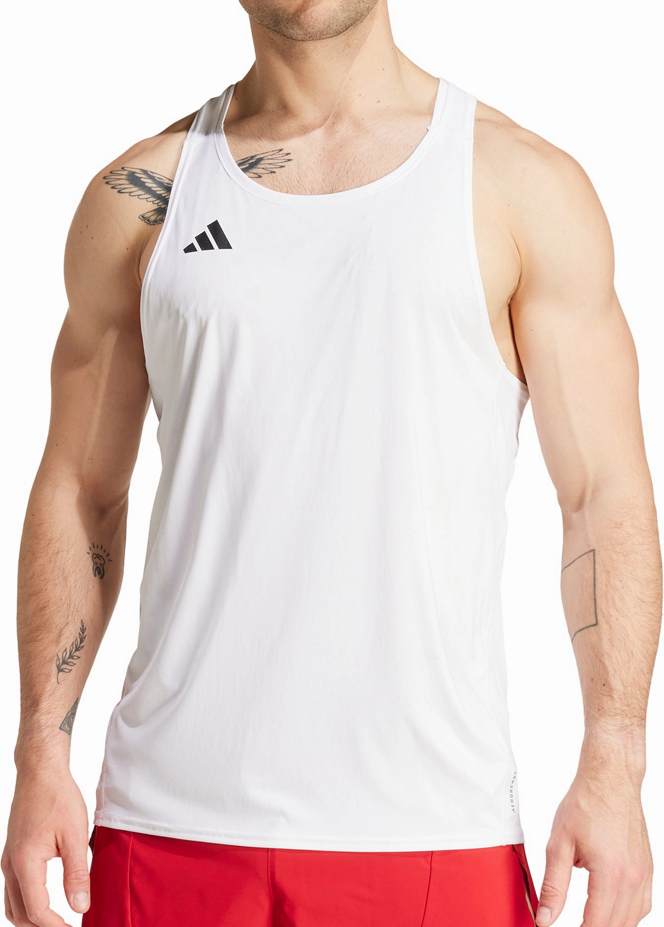 adidas Adizero Essentials Mens Running Vest - White Flexible Fit Straight