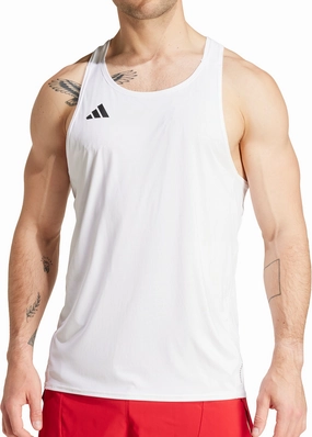adidas Adizero Essentials Mens Running Vest - White Flexible Fit Straight