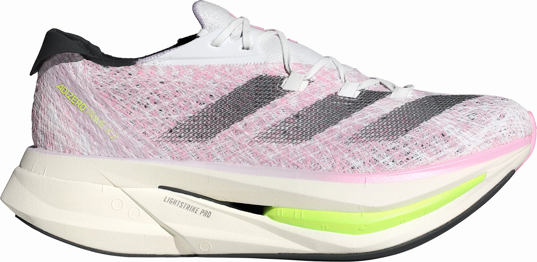 adidas Adizero Prime X 2.0 Strung Running Shoes - Pink Reinforced Midfoot Cage wide - toe box shoes