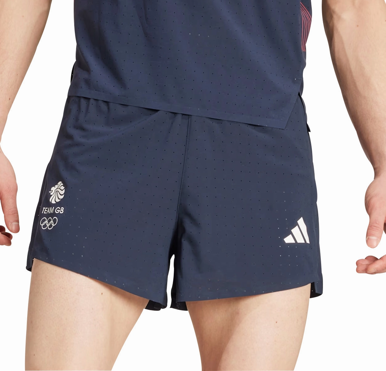 Linen blend Wrinkle-Resistant adidas Adizero Team GB Mens Split Running Shorts - Blue