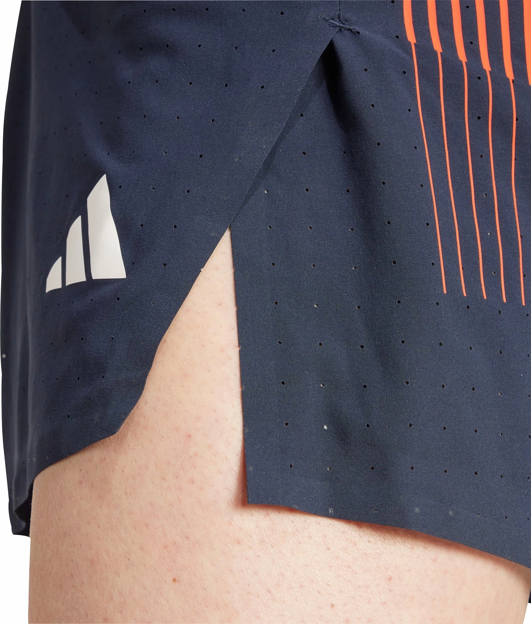 Ventilated Panels Double Layered Hem adidas Adizero Team GB Mens Split Running Shorts - Blue