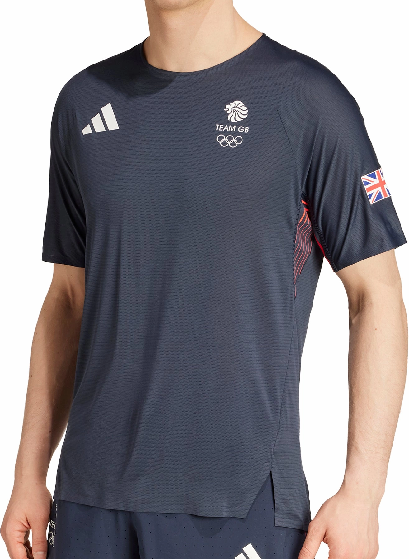Hydrophobic coating Sporty Comfort Wear adidas Adizero Team GB Short Sleeve Mens Running Top - Blue