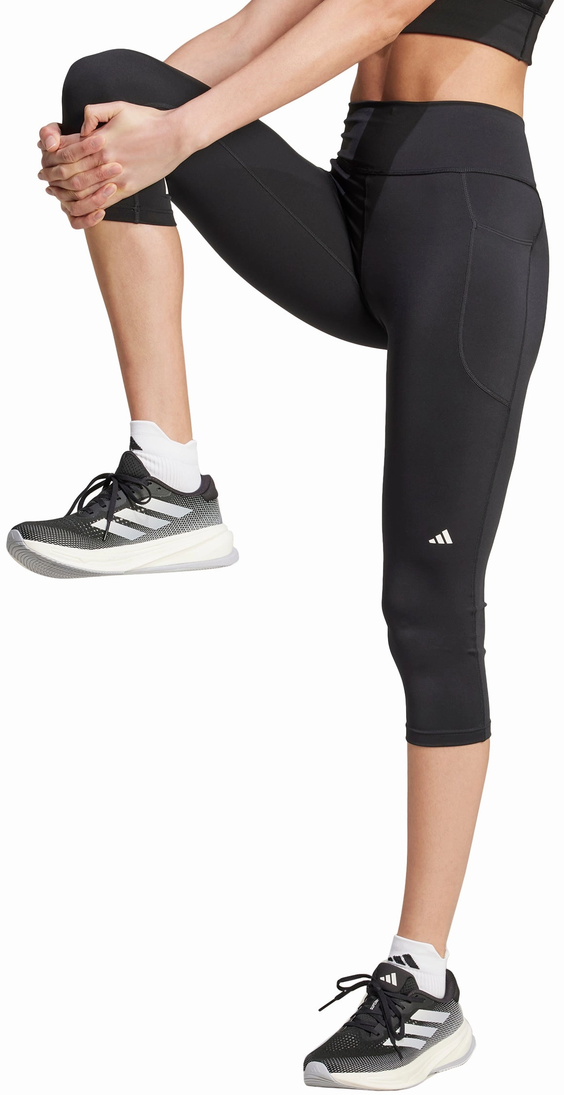 adidas DailyRun Womens 3/4 Capri Running Tights - Black Reinforced Hemline
