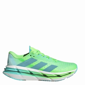 Adidas Men's Adistar BYD Running Shoes in Lime Burst/Mint Ton/Flash Aqua AW25 running in a boardwalk area shoes