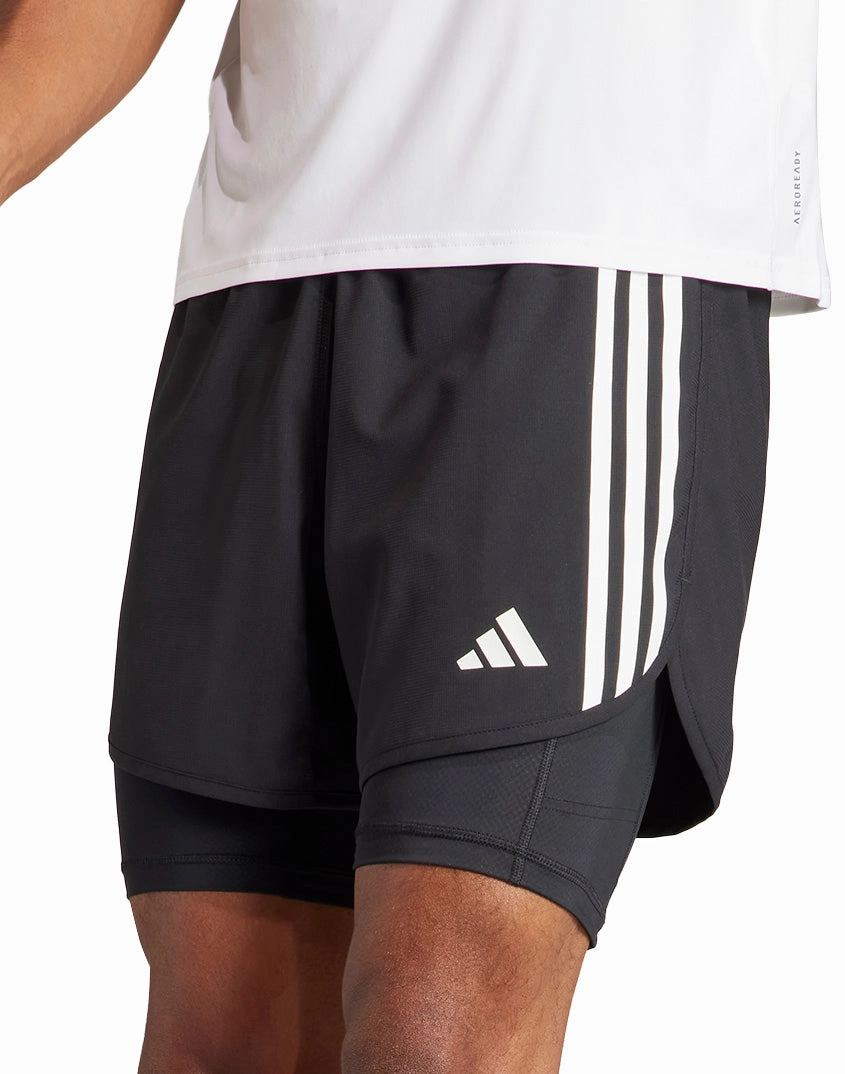 adidas Own The Run 3 Stripes 2 In 1 Mens Running Shorts - Black Daywear