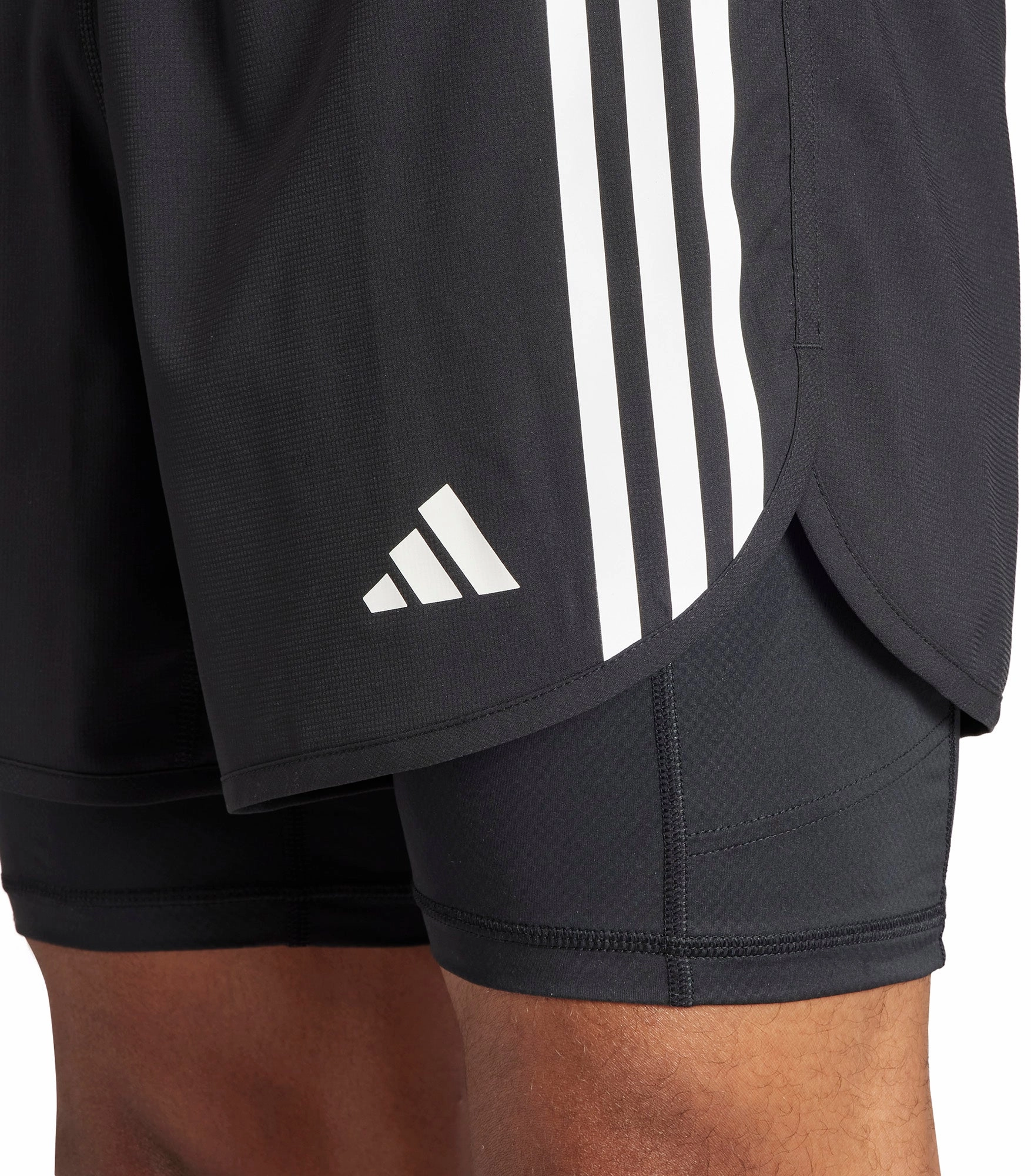 adidas Own The Run 3 Stripes 2 In 1 Mens Running Shorts - Black Relaxed Design
