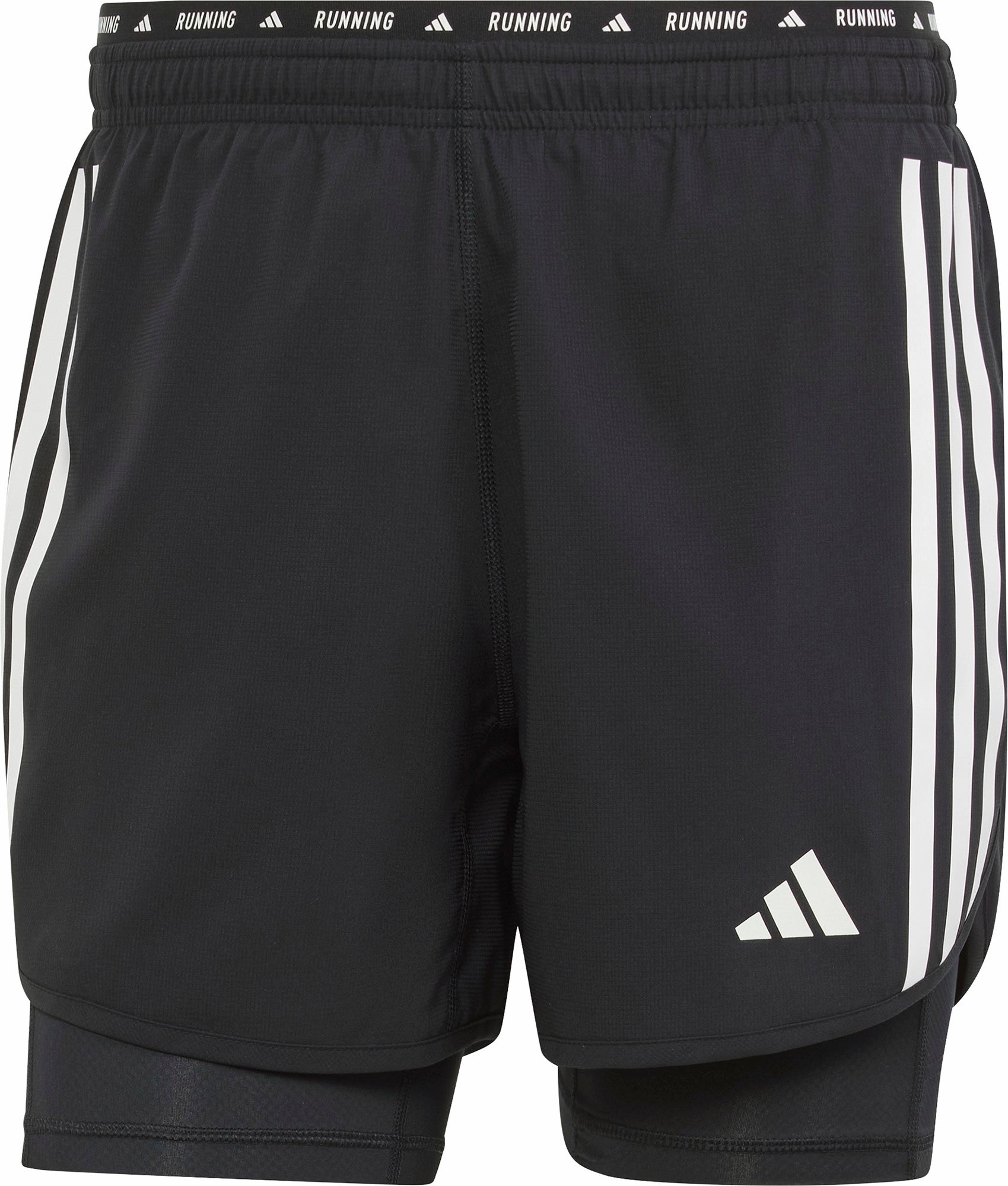 adidas Own The Run 3 Stripes 2 In 1 Mens Running Shorts - Black Light Motion Fit