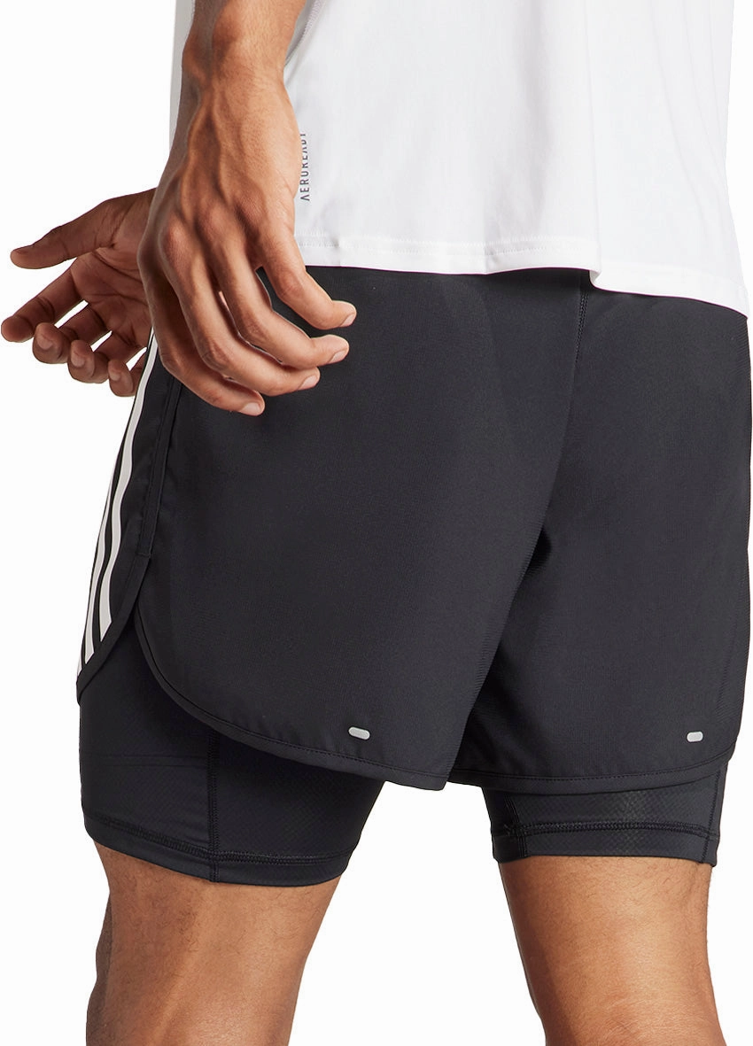 adidas Own The Run 3 Stripes 2 In 1 Mens Running Shorts - Black Sporty Edge