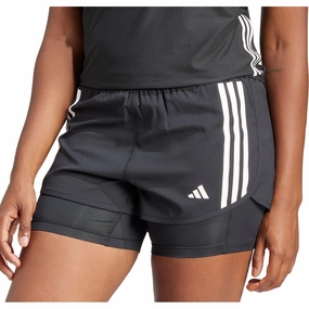 adidas Own The Run 3 Stripes 2 In 1 Womens Running Shorts - Black elastic waistband