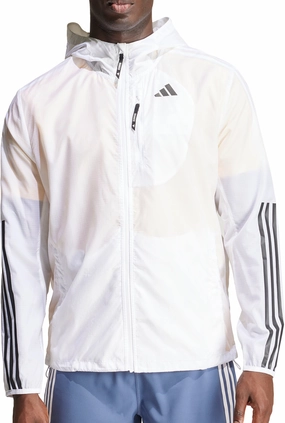 adidas Own The Run 3 Stripes Mens Running Jacket - White Compact Storage