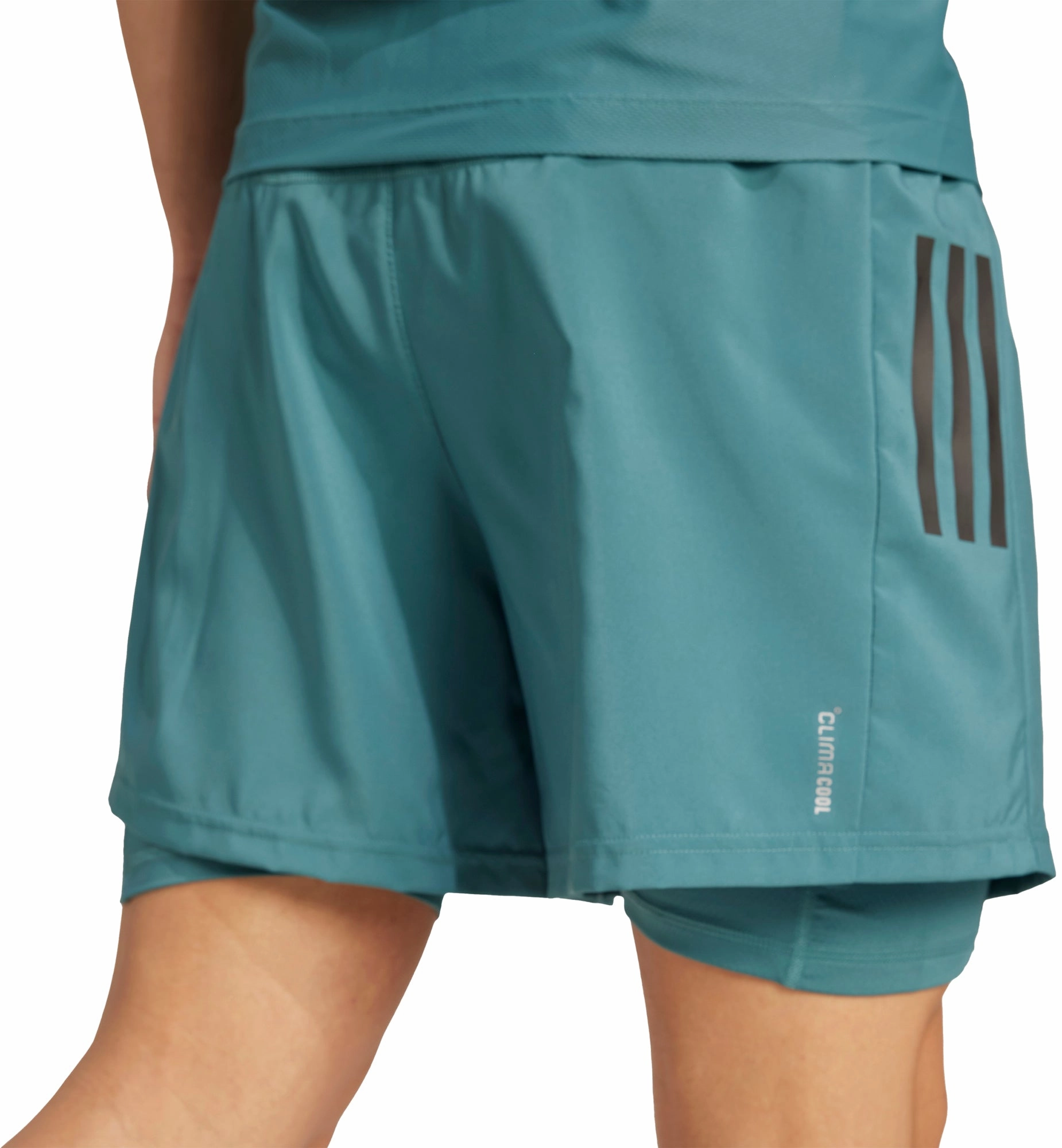 Sleek Look Soft Texture adidas Own The Run ClimaCool 2 In 1 Mens Running Shorts - Green
