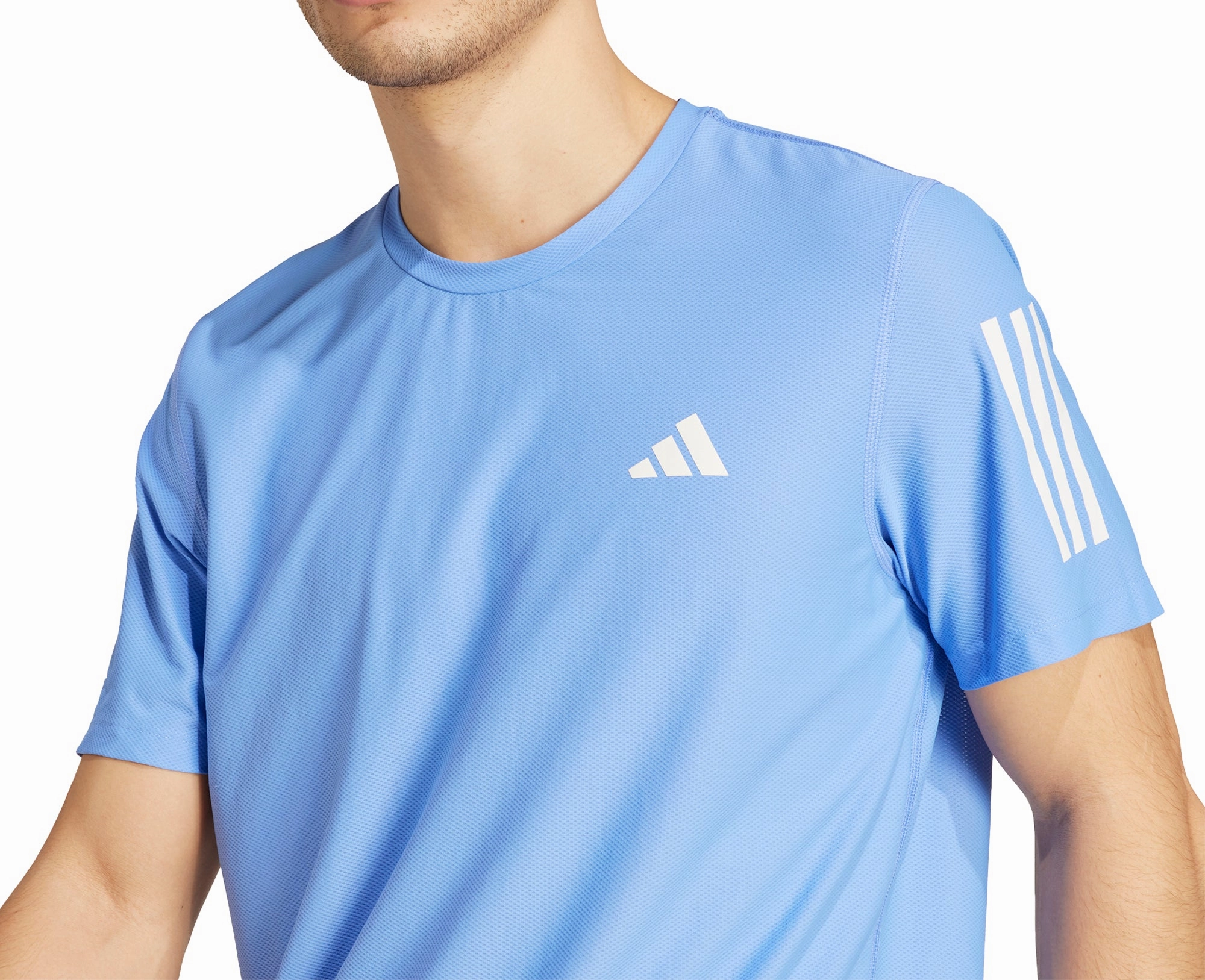 Pastel color Versatile Wardrobe Piece adidas Own The Run Short Sleeve Mens Running Top - Blue
