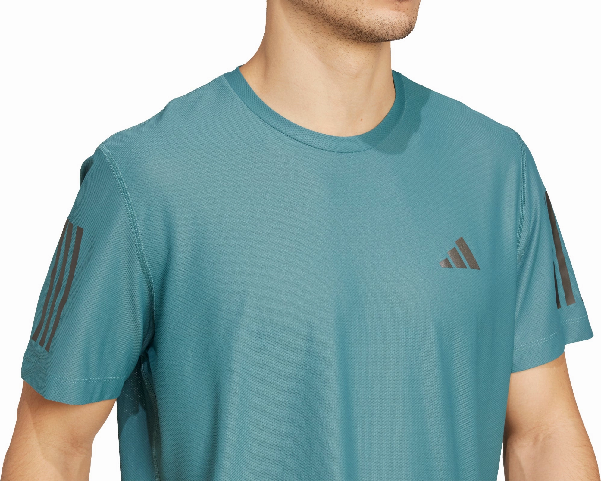 adidas Own The Run Short Sleeve Mens Running Top - Green Flexible Waist