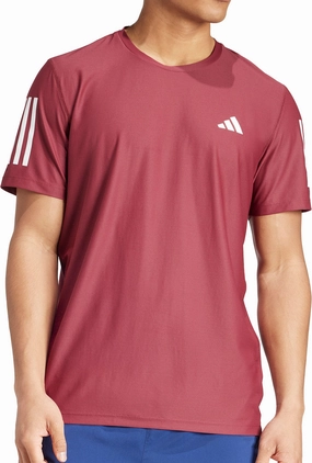 adidas Own The Run Short Sleeve Mens Running Top - Red Cross Grain Knit Midweight Knit