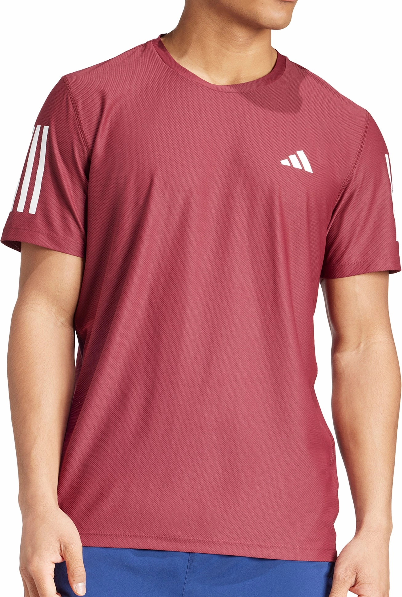 adidas Own The Run Short Sleeve Mens Running Top - Red Cross Grain Knit Midweight Knit