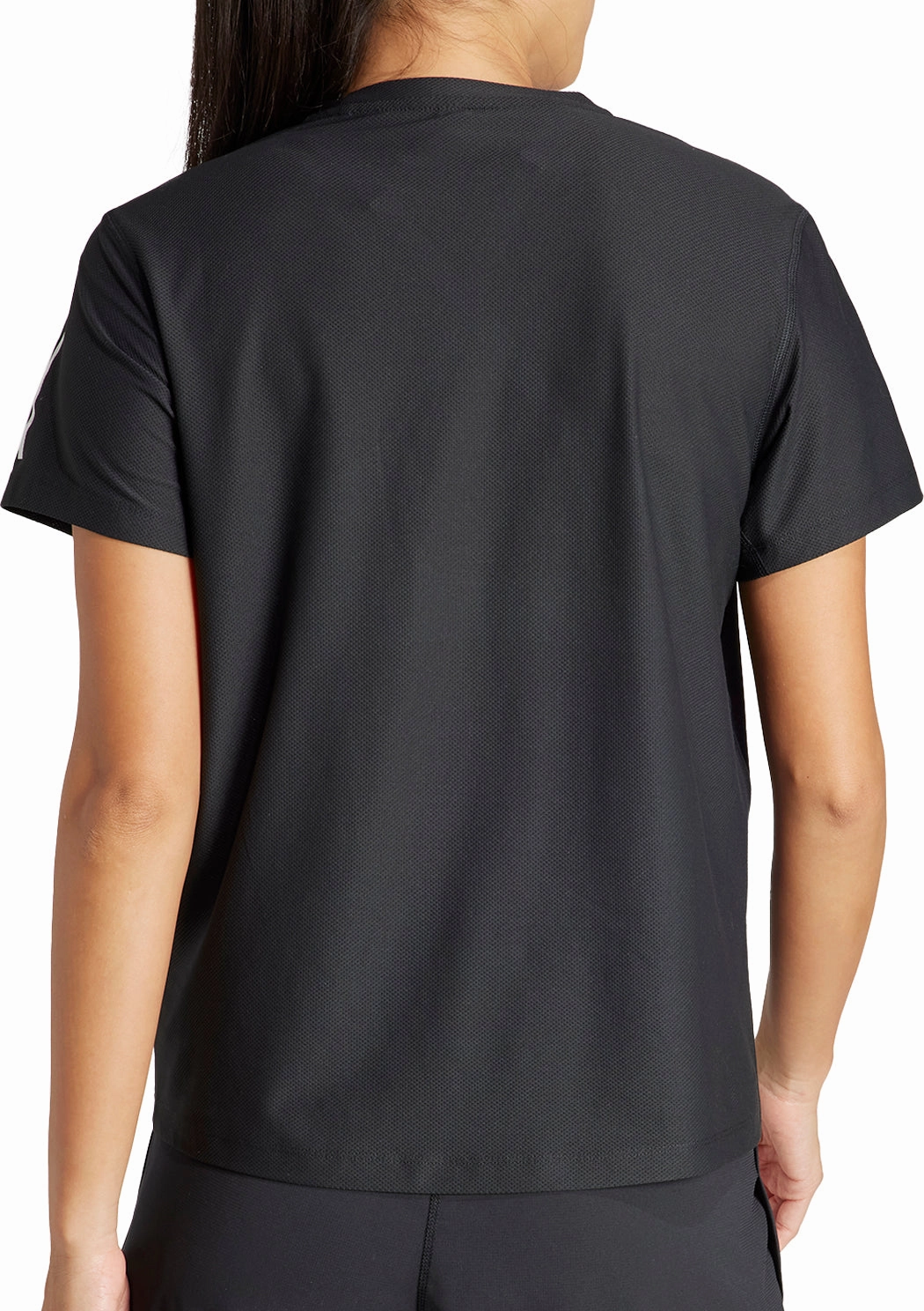 adidas Own The Run Short Sleeve Womens Running Top - Black Fuzz Free Surface Flexible Waist