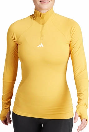 adidas Tech-Fit COLD.RDY Half Zip Long Sleeve Womens Running Top - Yellow Tablecloth Polar region