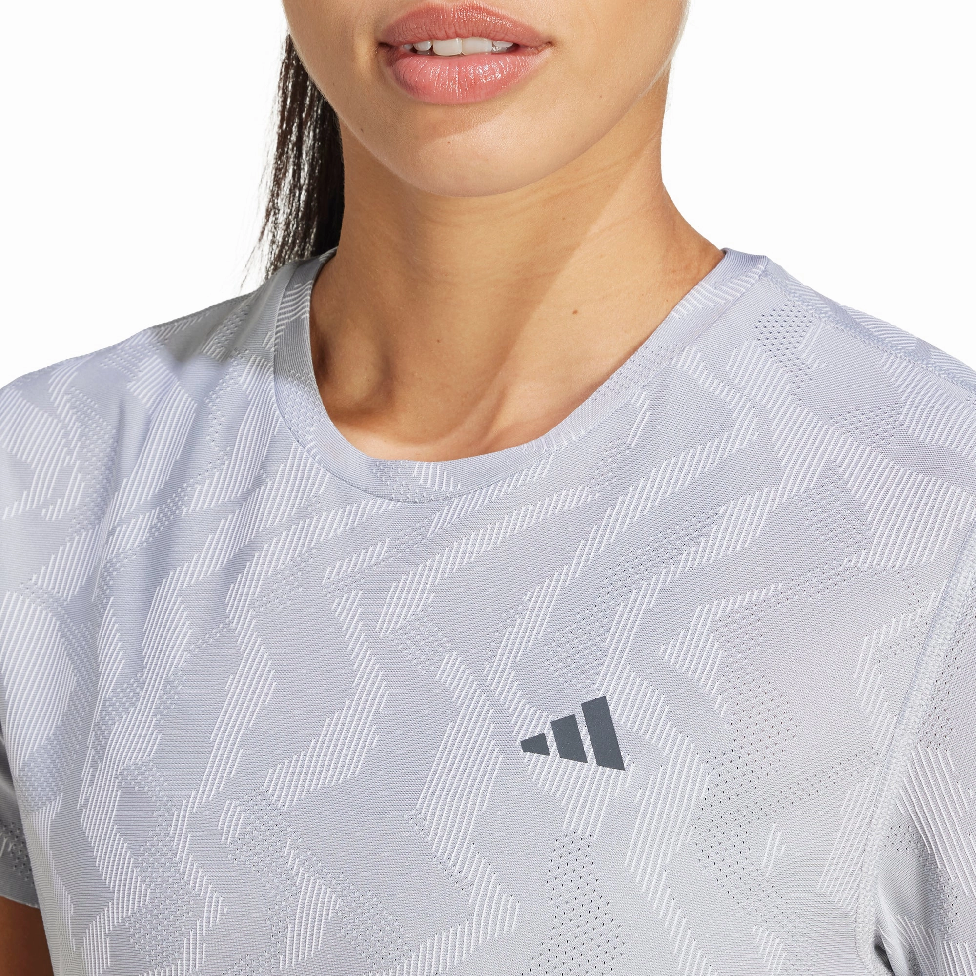 adidas Ultimate HEAT.RDY Engineered Short Sleeve Womens Running Top - Grey Soft touch finish Wicking Interlock Knit