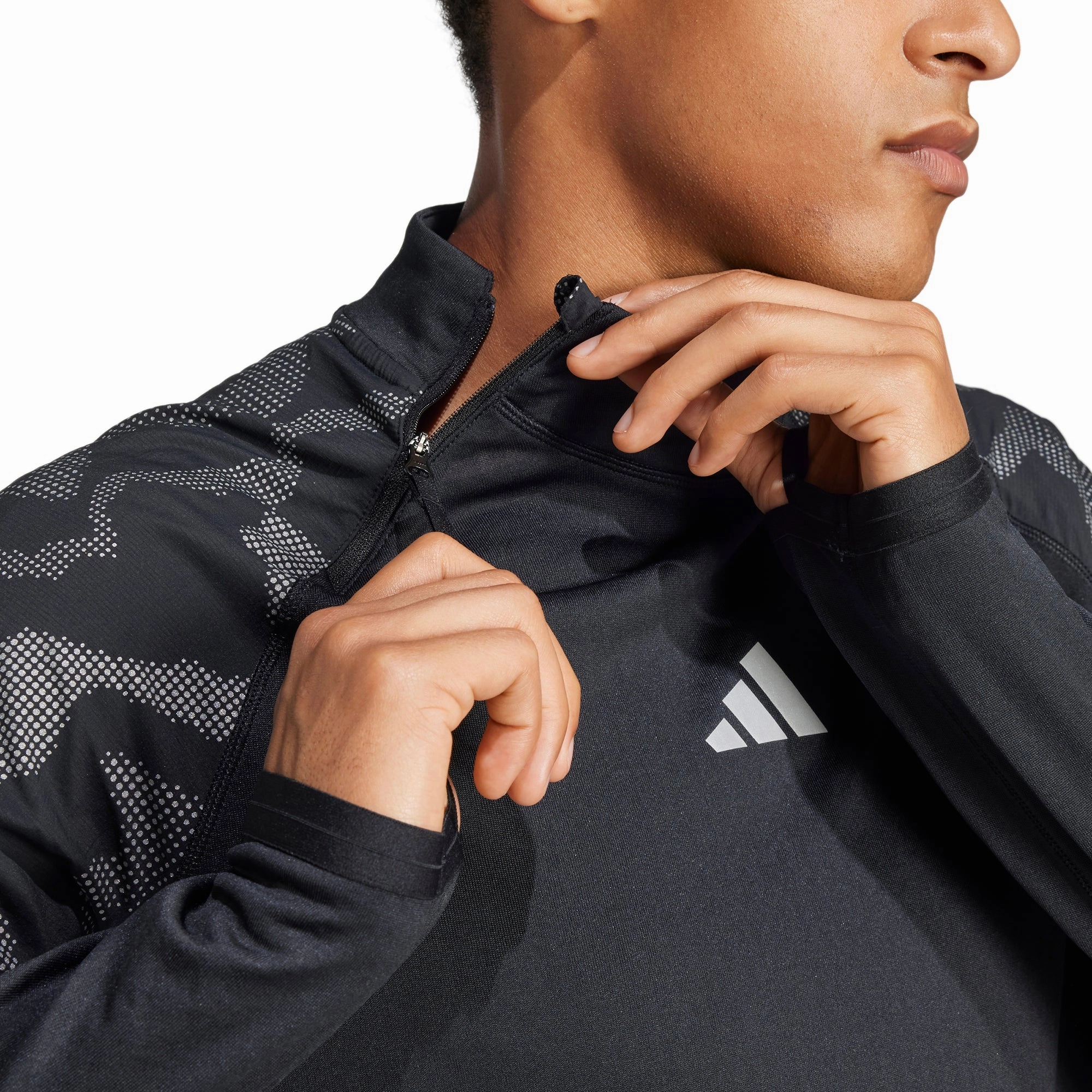 adidas Ultimate Hi Vis Reflective Half Zip Long Sleeve Mens Running Top - Black colorful