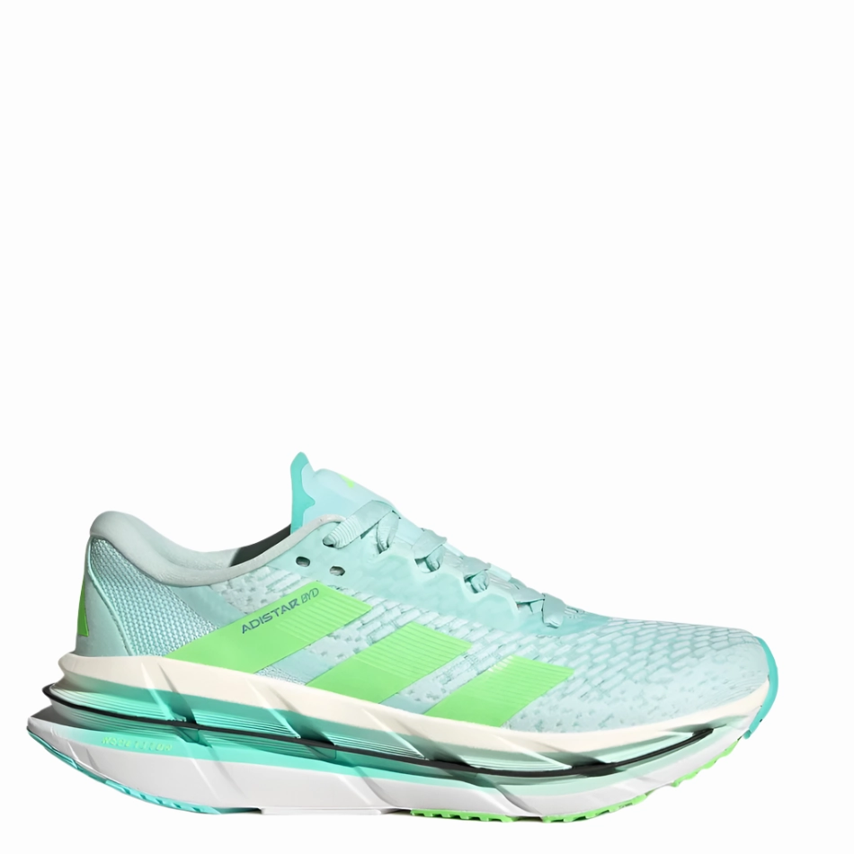 Adidas Women's Adistar BYD Running Shoes in Halo Mint/Lime Burst/Flash Aqua AW25 endurance building running shoe progress Flexible Outsole Design