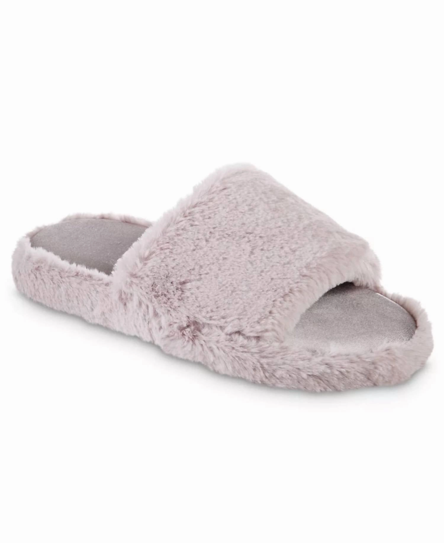 Quick Release Reliable Function Women's Faux Fur And Satin Tabby Slipper In Thistle