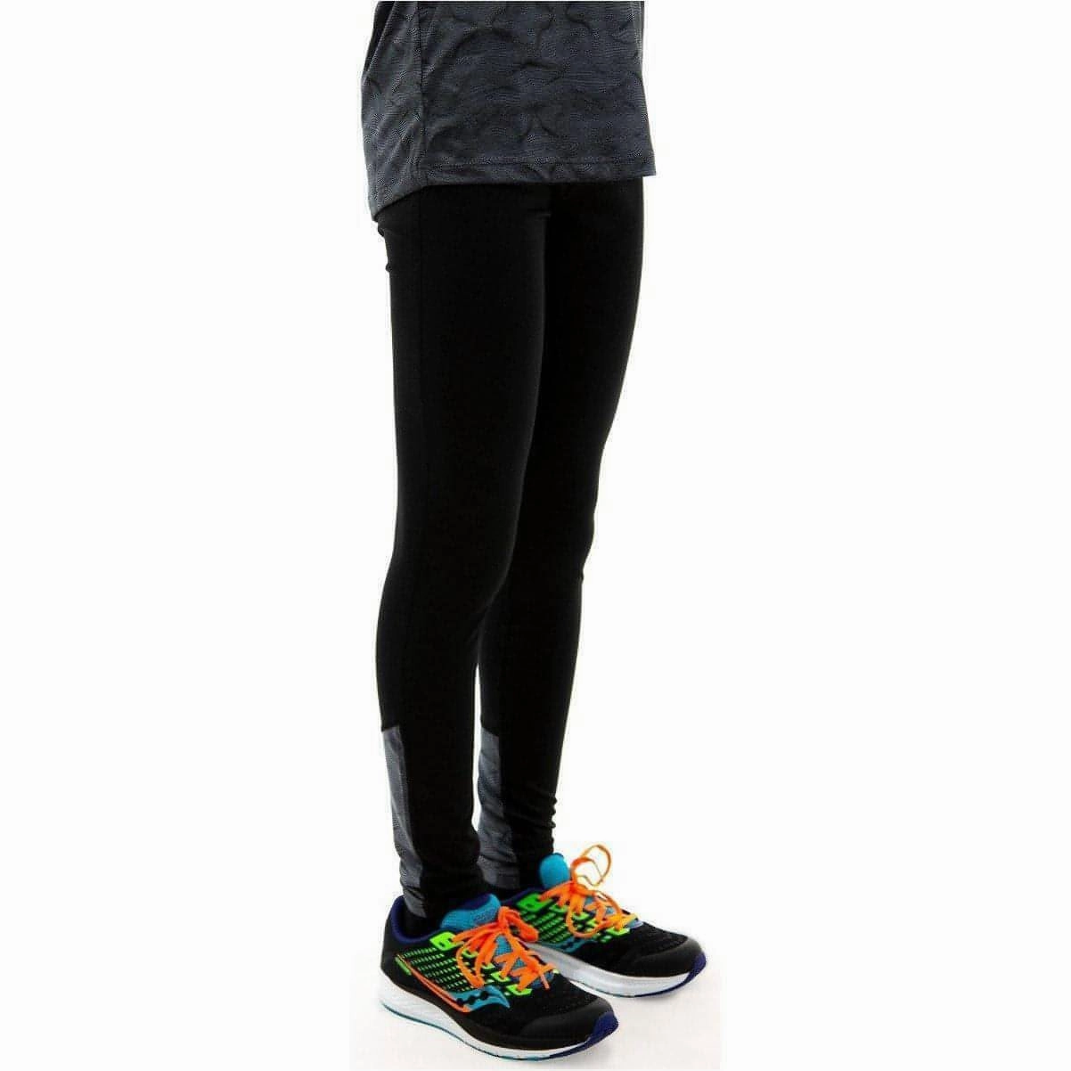 More Mile Girls Long Running Tights - Black Layered Seam Construction