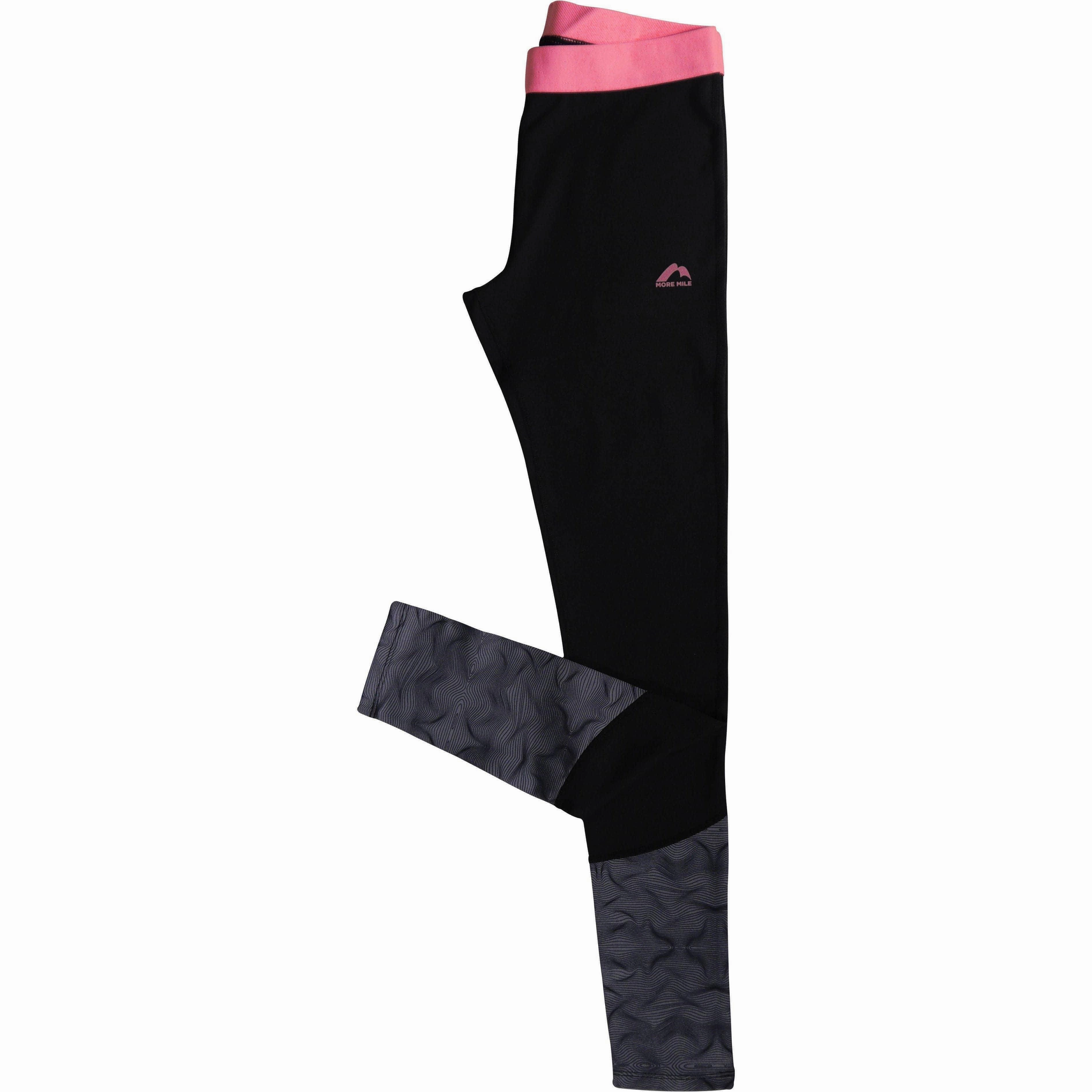 More Mile Girls Long Running Tights - Black Layered Seam Construction