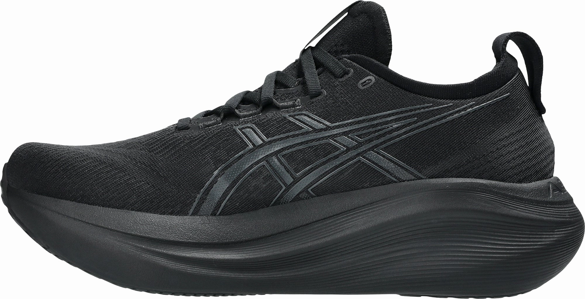 running shoes for competitive male runners running in a rainforest area shoes Asics Gel Nimbus 27 Mens Running Shoes - Black