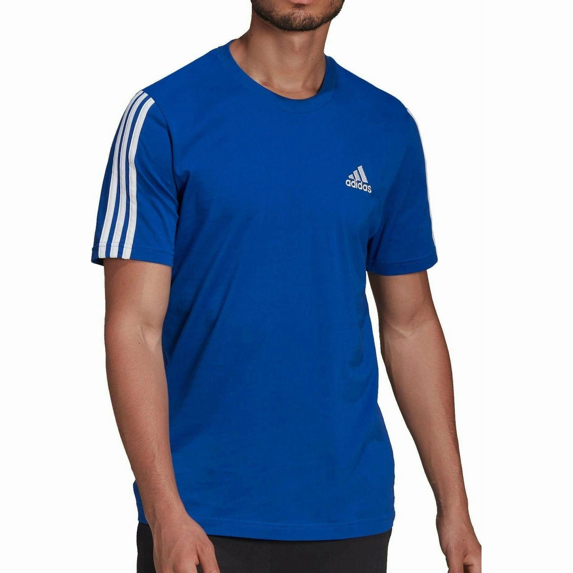 adidas AeroReady 3 Stripes Short Sleeve Mens Running Top - Blue Stretch Wear