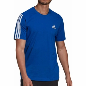GarmentDyedTexture Essential Style Wear adidas AeroReady 3 Stripes Short Sleeve Mens Running Top - Blue