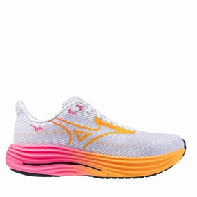 no - name shoes Mizuno Unisex Wave Rider 29 Running Shoes in White/Tang Orange/Pink Tetra AW25