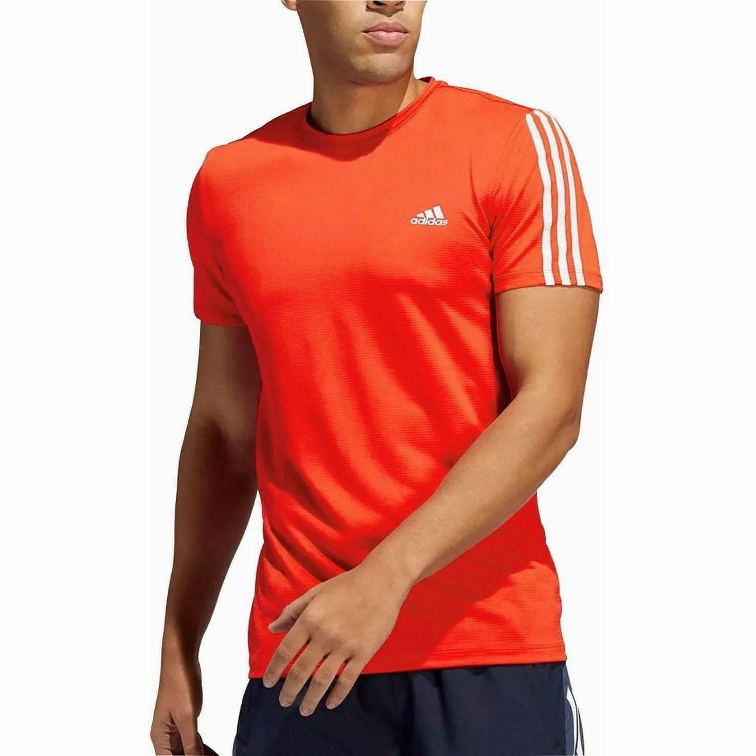 Effortless Wearable Trendy popularity adidas AeroReady 3 Stripes Short Sleeve Mens Running Top - Orange
