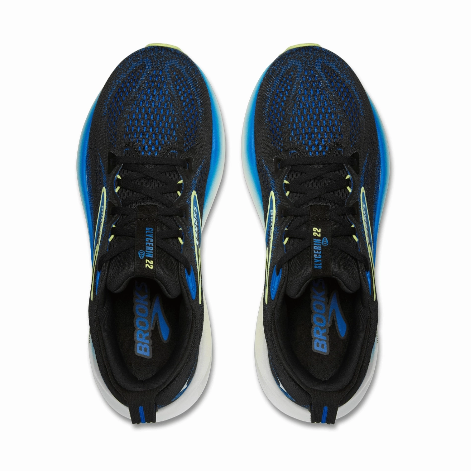cold - weather half - marathoning shoes Brooks Men's Glycerin 22 Running Shoes in Black/Cobalt/Neo Yellow SS25