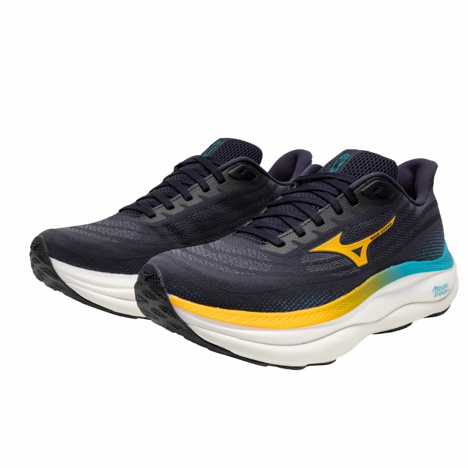 Mizuno Men's Wave Sky 9 Running Shoes in Baritone Blue/Citrus/Capri Breeze AW25 Athletic Use