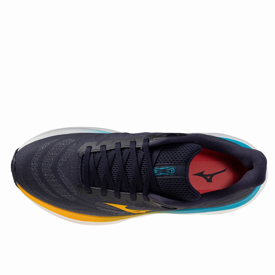 Durable Outsole Grooves semi - formal shoes Mizuno Men's Wave Sky 9 Running Shoes in Baritone Blue/Citrus/Capri Breeze AW25