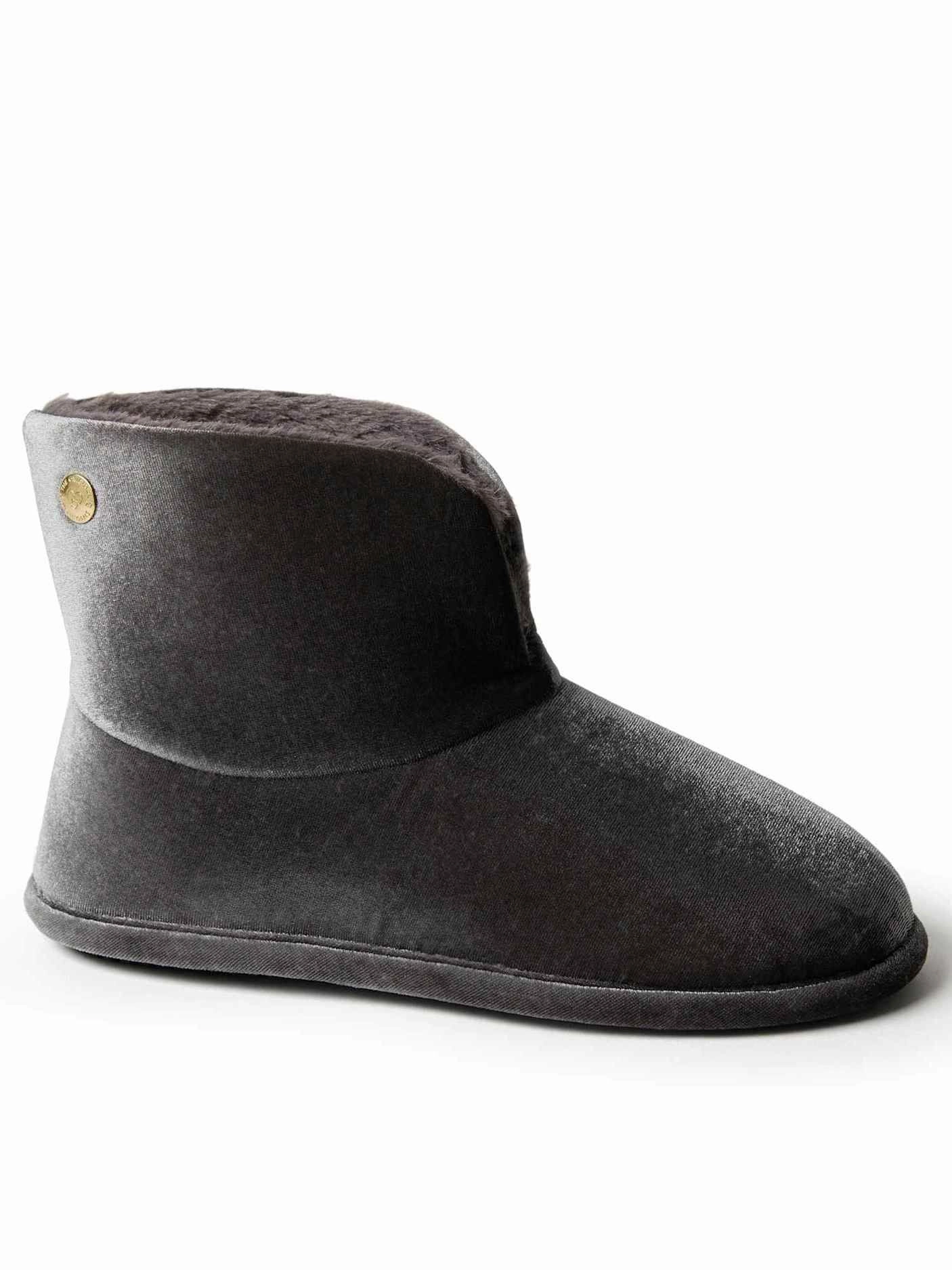 Comfortable Build Motion control Dearfoams Women's Sara Shiny Velour Bootie House Slipper Boot