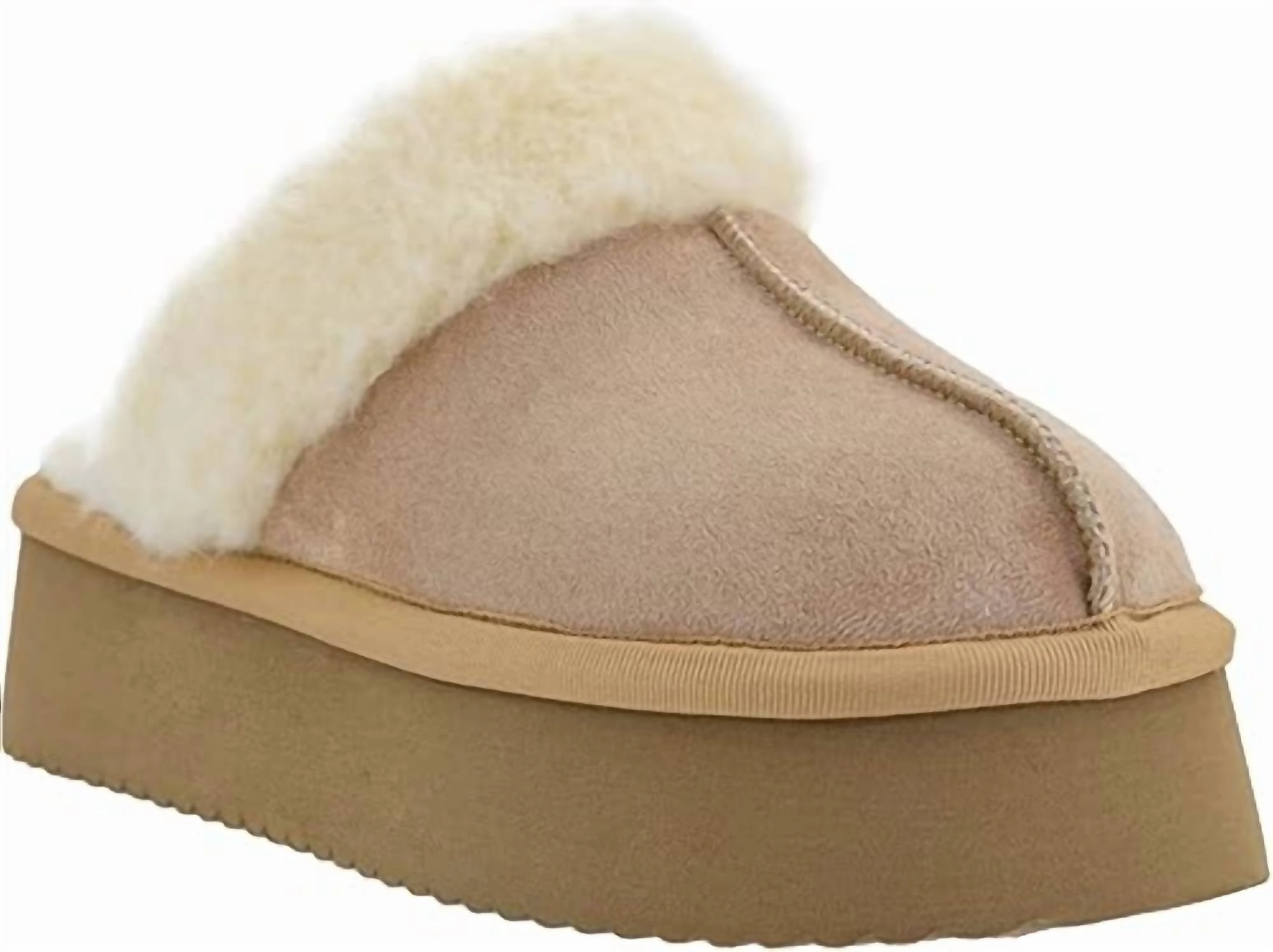 Women's Cuddle Up Faux Suede Platform Slipper In Camel Travel Ready