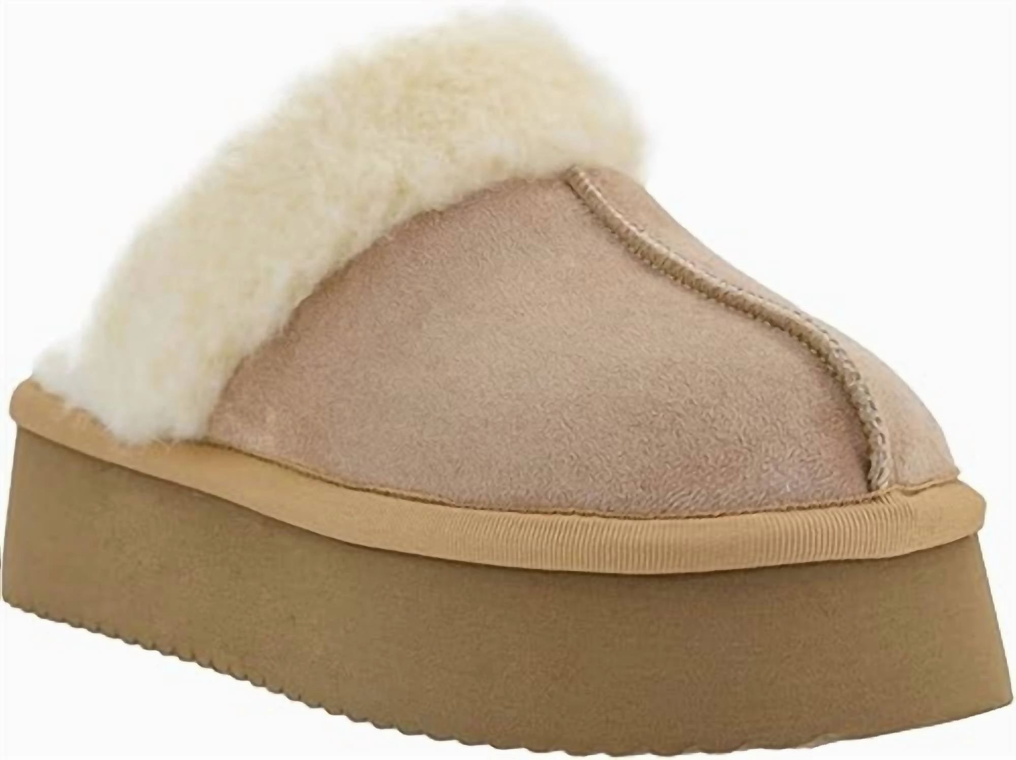 Casual Style Women's Cuddle Up Faux Suede Platform Slipper In Camel