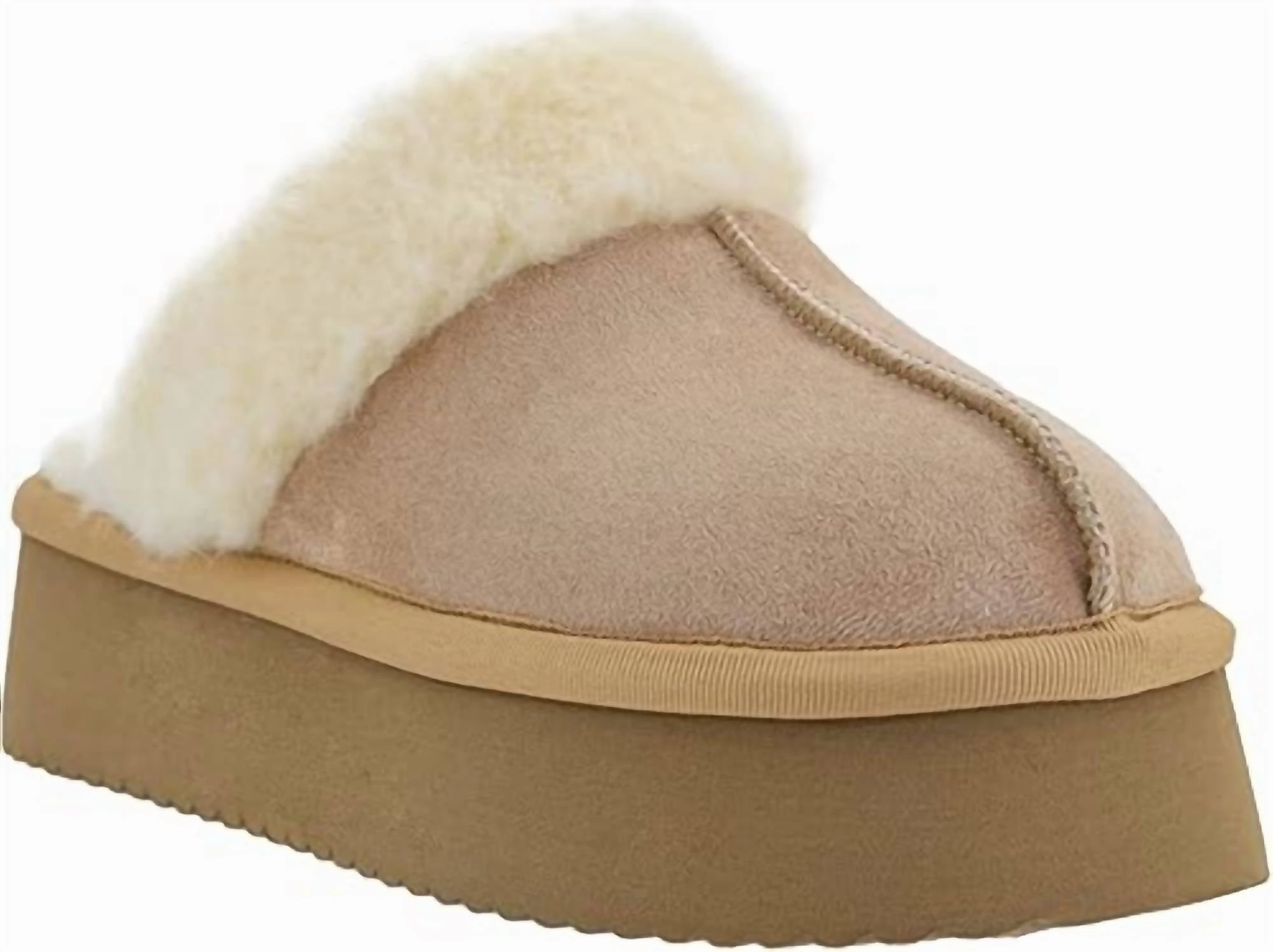 Light Responsive Women's Cuddle Up Faux Suede Platform Slipper In Camel