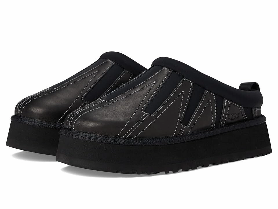 Elastic Band UGG Tazz Sunwave 1169771-BLK Womens US 7 Black Leather Platform Slippers ZPO3712
