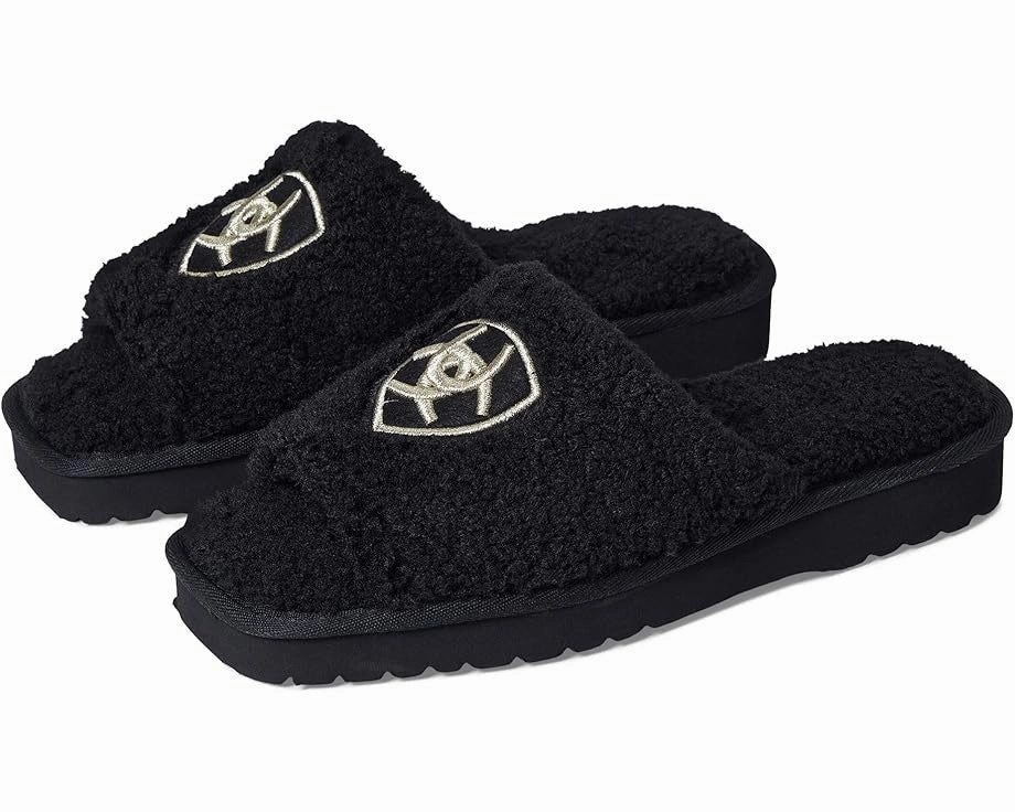 Comfy Relax Shoes Ariat Cozy AR2697-001 Slipper Womens  Black Fleece Embroidery Slide JOBB1604