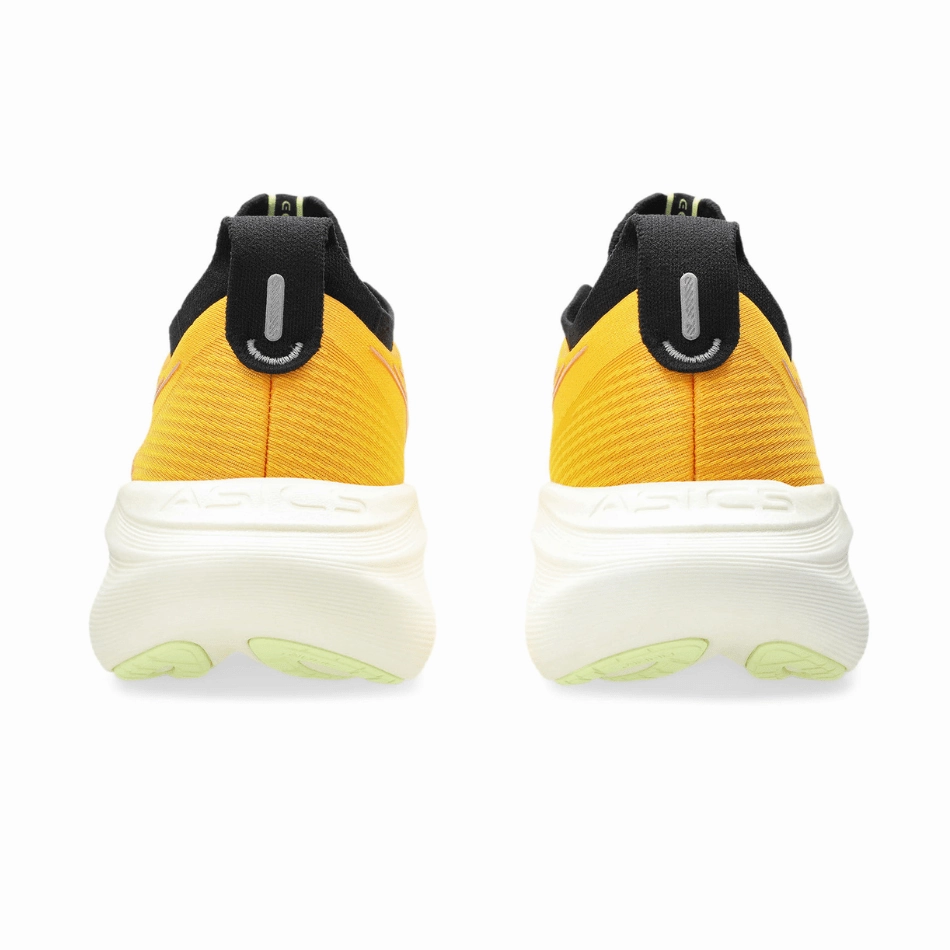 Friction Reduced Interior noiseless ASICS Men's GEL-NIMBUS 27 Running Shoes in Amber/Neutral Pink SS25