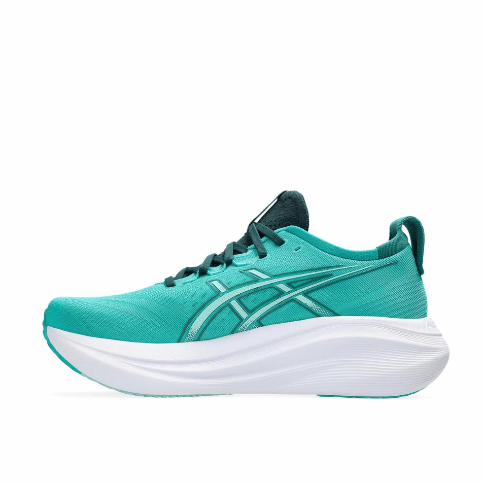 minimalist shoes ASICS Men's GEL-NIMBUS 27 Running Shoes in Wave Teal/Saxon Green SS25
