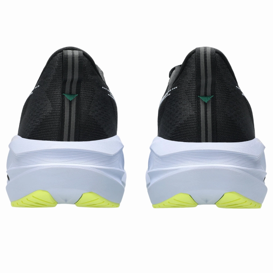 ASICS Men's NOVABLAST 5 Running Shoes in Black/Blue Fade AW25 running in a stone bridge area shoes