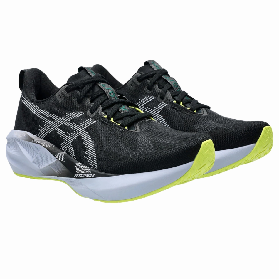 running in a canyon area shoes training versatility ASICS Men's NOVABLAST 5 Running Shoes in Black/Blue Fade AW25