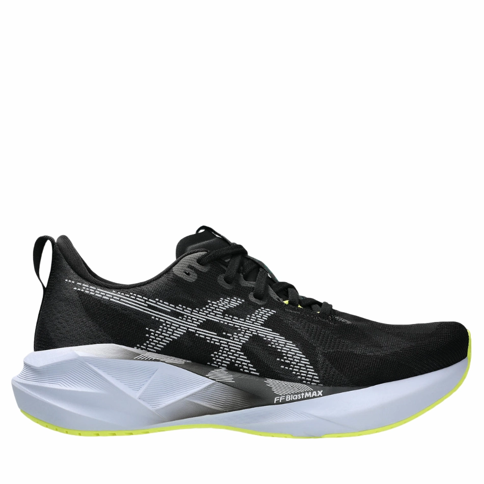 all - weather suitability shoes ASICS Men's NOVABLAST 5 Running Shoes in Black/Blue Fade AW25