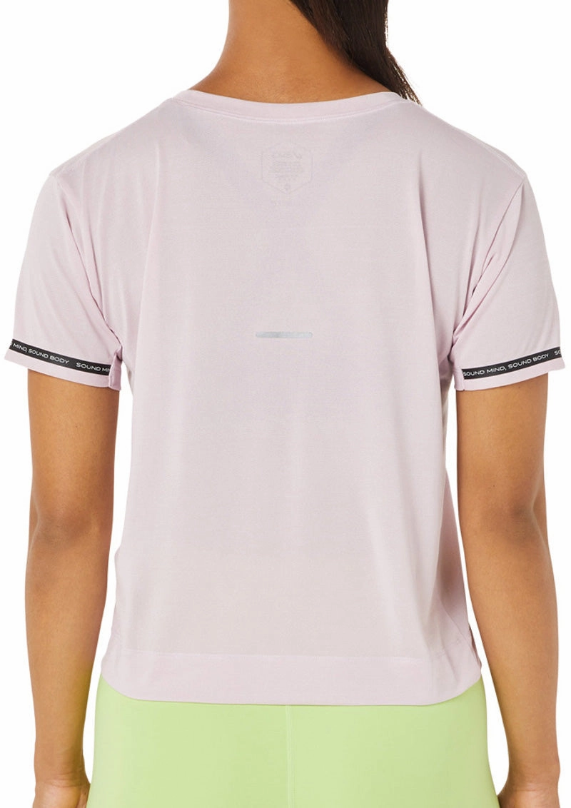 Outdoor Fashion Quick Fit Wear Asics Race Cropped Short Sleeve Womens Running Top - Pink