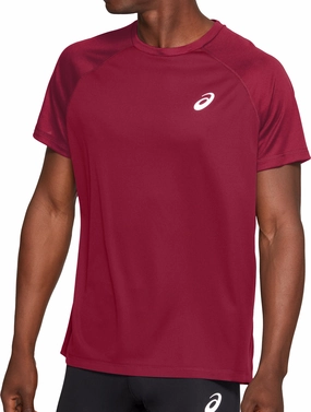 Anti Static Fabric Asics Sport Short Sleeve Mens Running Top - Red